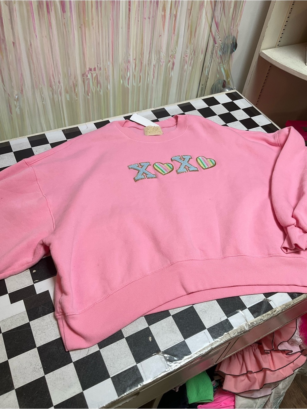 Judith March Pink XOXO Embroidered Crewneck Sweatshirt
